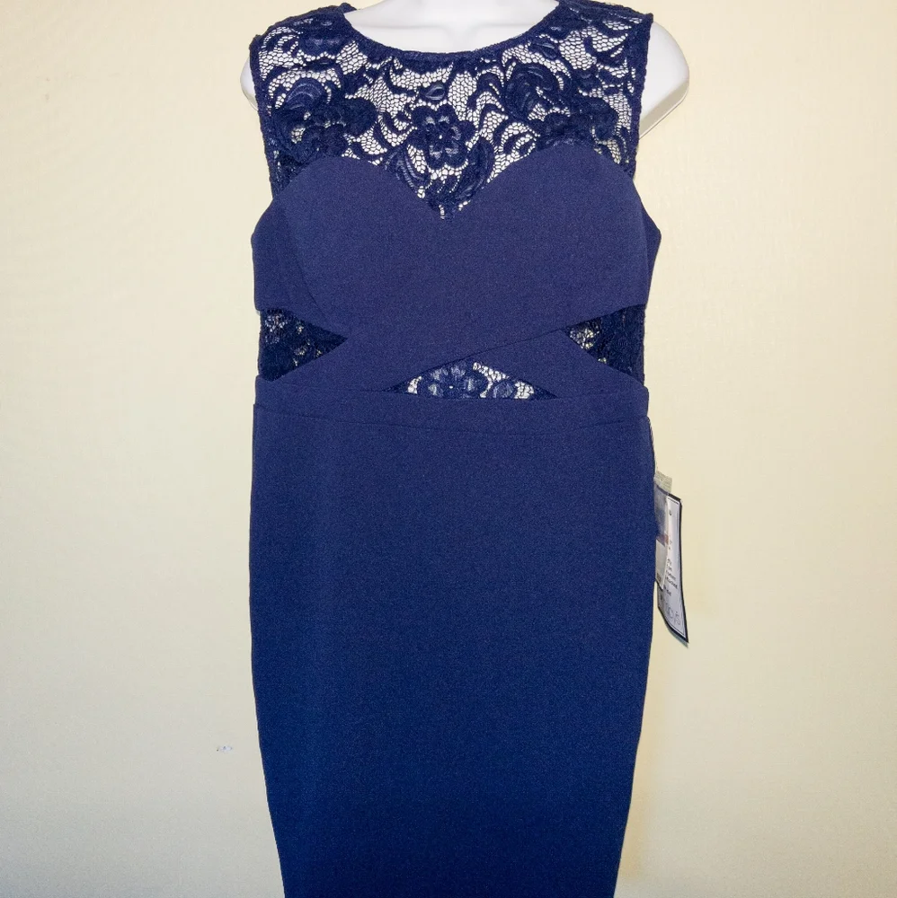 B. Darlin Juniors' Lace Cutout Bodycon Dress Navy Blue XL